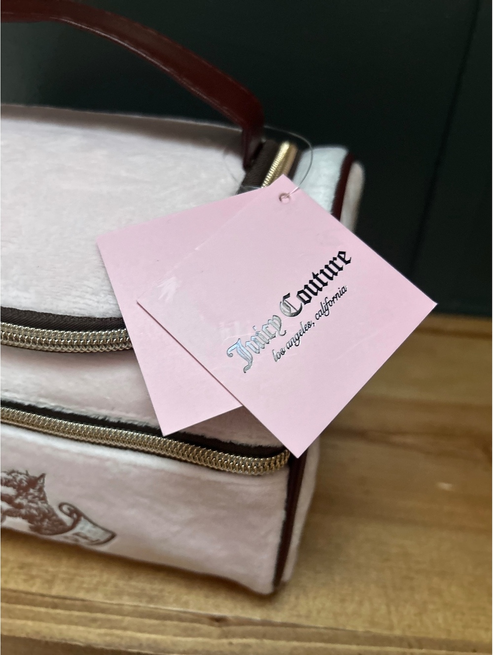 Juicy Couture Pink Plush Cosmetic Bag with Gold Zippers and Logo Detail NWT - Picture 7 of 9